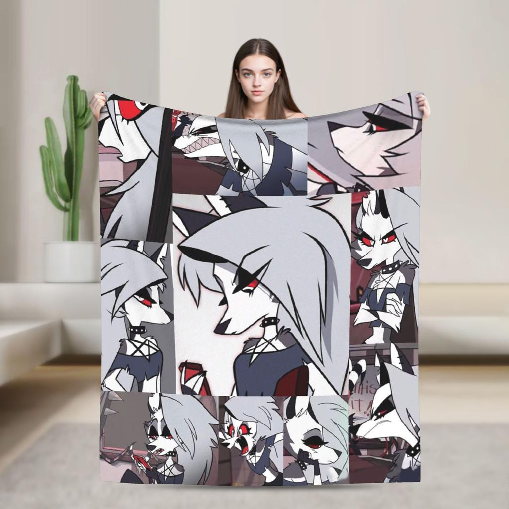 Loona Don't Care Dark Coral Fleece Plush Throw Blankets Helluva Boss Anime Blankets for Sofa Outdoor Ultra-Soft Bedding Throws