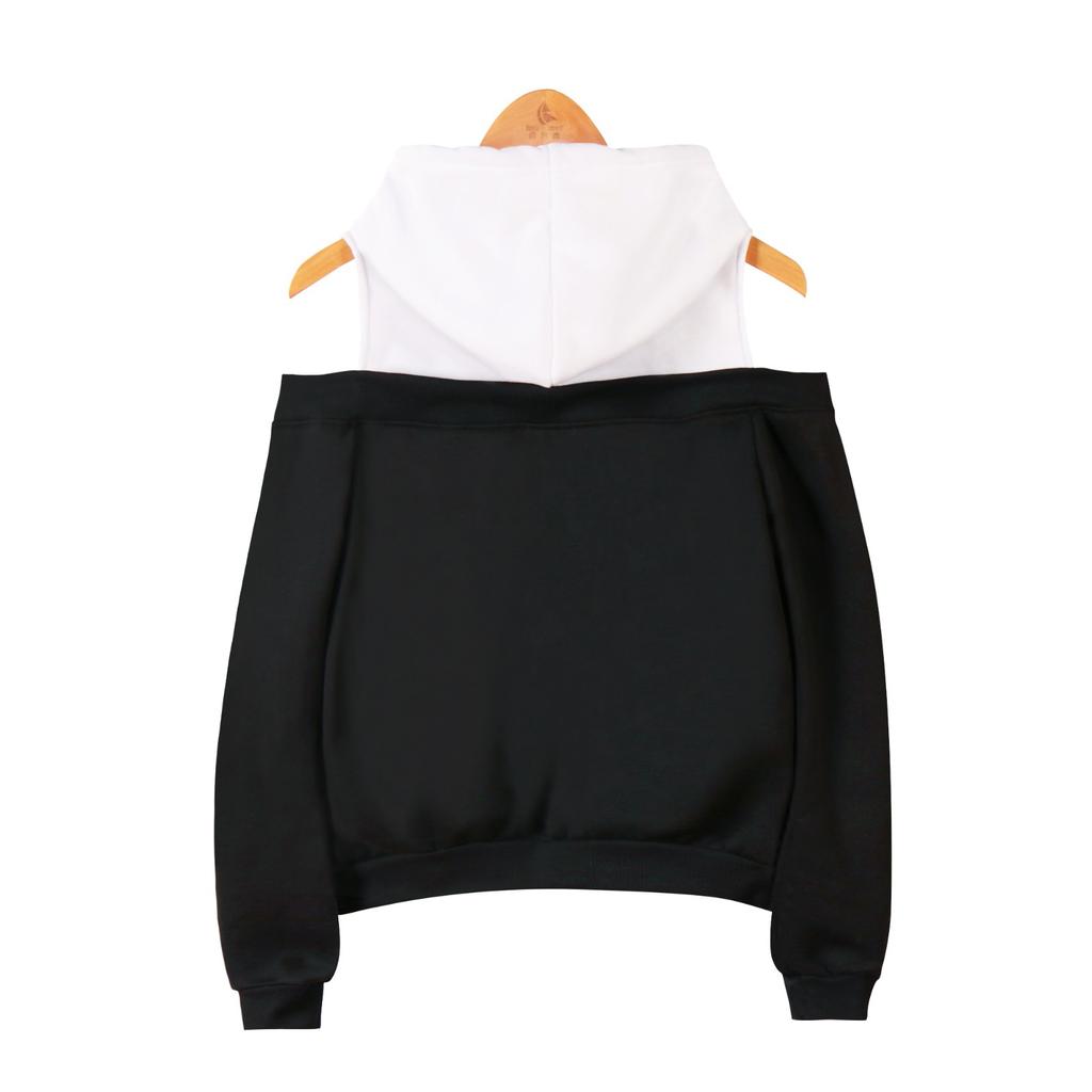Ladies' Fashion Trend Off Shoulder Fake Two-piece Hooded Sweatshirt