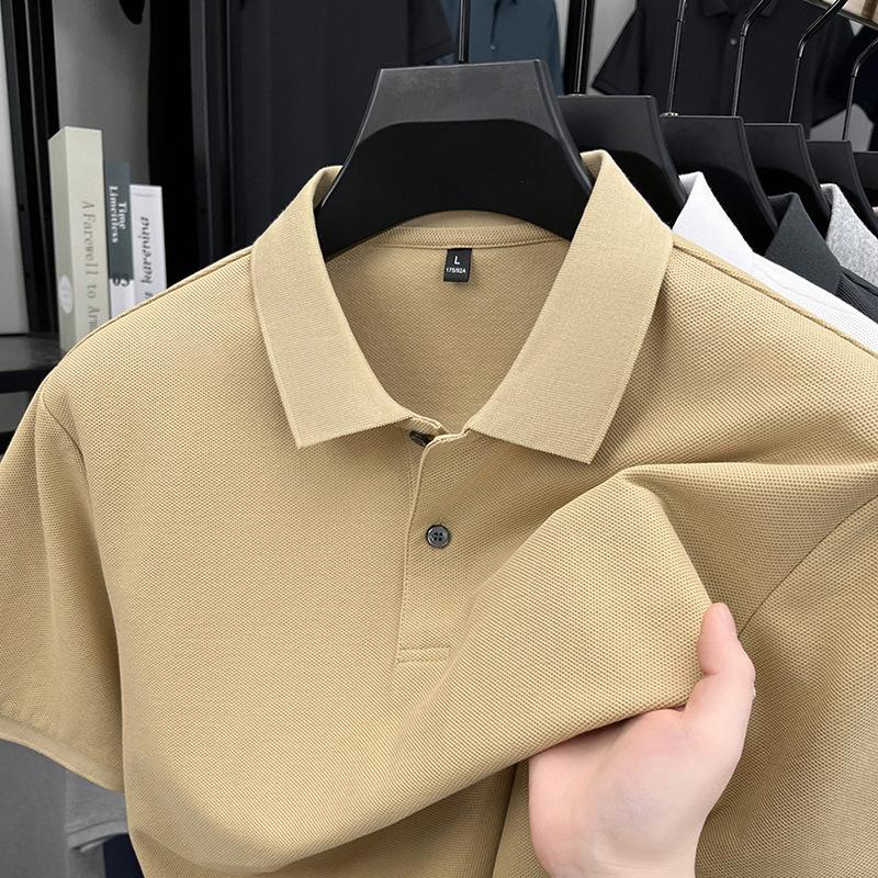Men'S Business Casual Lapel Cotton Short Sleeve Polo Shirt Loose Solid Color T-Shirt Mens