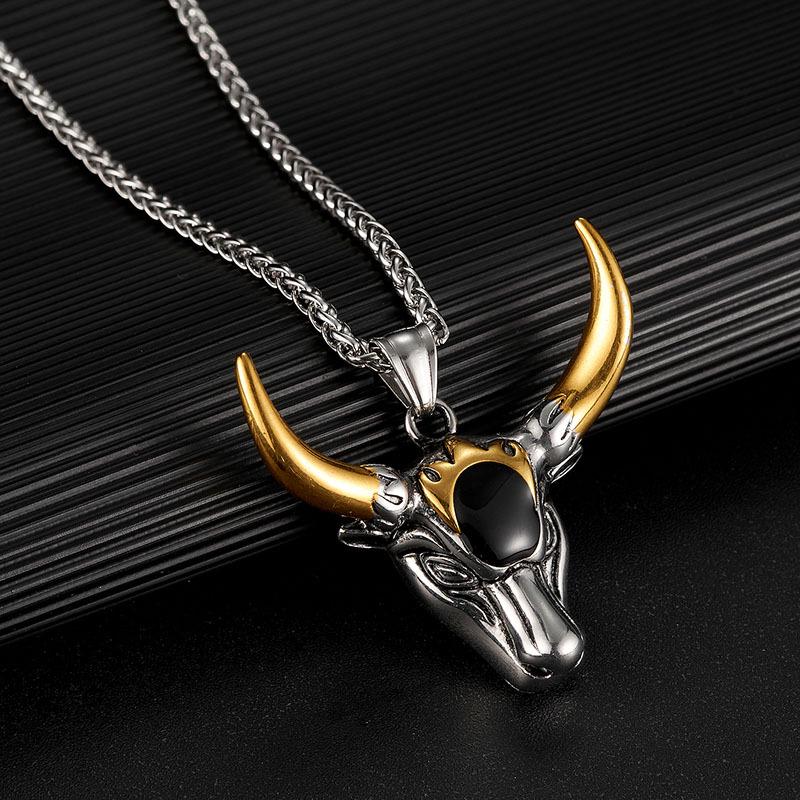Herren Punk Retro Stierkopf Anhänger Halskette - Titanstahl