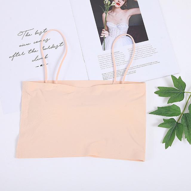 

Seamless Ice Silk Strapless Bandeau Camisole with Beautiful Back Design - Women s Anti-Exposure Vest One Size