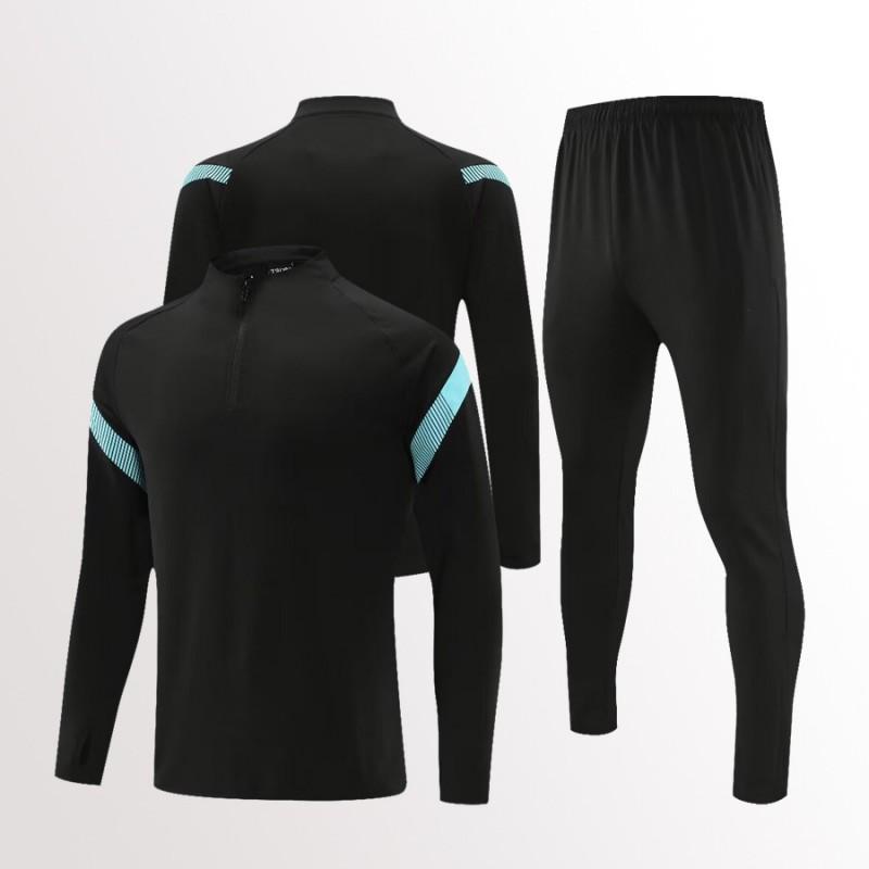 Mens Womens Soccer Training Kit Set Long Sleeve Half-Zip Hoodie Sports Jersey Uniform Breathable Quick-Dry