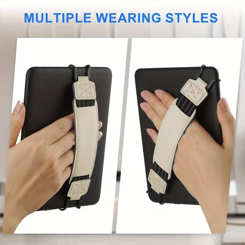 Elastic Tablet Hand Strap, Adjustable PU Leather Finger Grip for 6-8 Inch E-Readers Travel Commute and Home Use