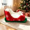 Non Slip Cat Sofa Christmas Sleigh Shaped Pet Bed, Cozy Holiday Dog Anti?Slip Base Breathable Sleeping House Soft Cushion, Washable Bed for