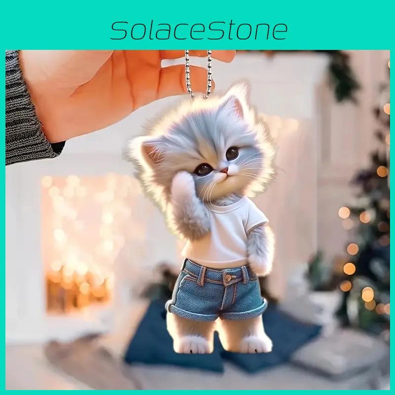Adorable Acrylic Cat Car Hanging Decoration For Home And Backpack Accessories