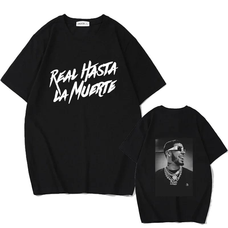 

Летняя мужская футболка с короткими рукавами Anuel AA Real Hasta La Muerte с принтом, уличная одежда, свободный пуловер в стиле рэппер, повседневная футболка Pure 4XL