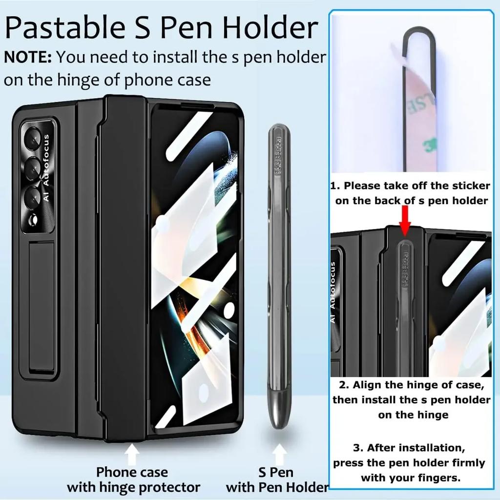 Leveling Hinge Capa for Samsung Galaxy Z Fold 7 6 5 4 Case Pastable Pen slot Kickstand PC Cover with Front Glass Funda