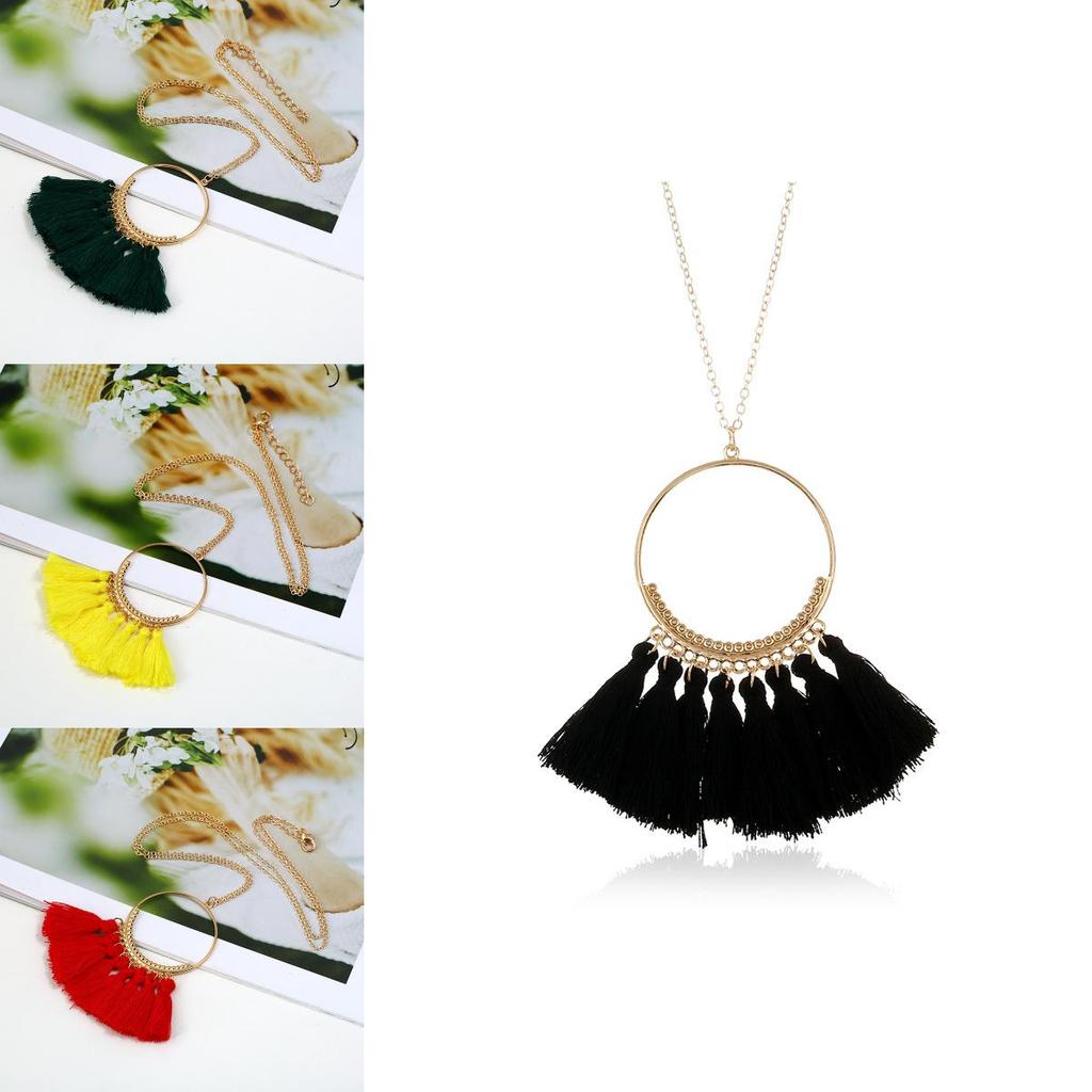 Modern Geometric Tassel Necklace With Metal Drop Pendant For Casual Or Formal Wear