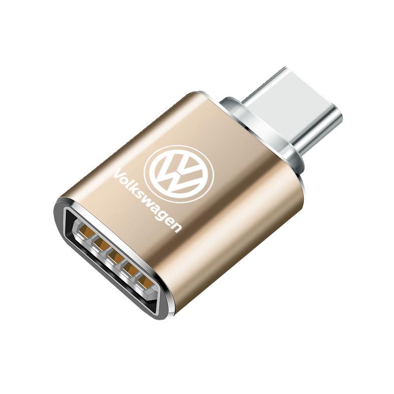 USB To Type-C Adapter LED Light OTG Micro TypeC Female Adapters Connector For Volkswagen VW Golf Amarok T5 Phaeton Teramont ID3