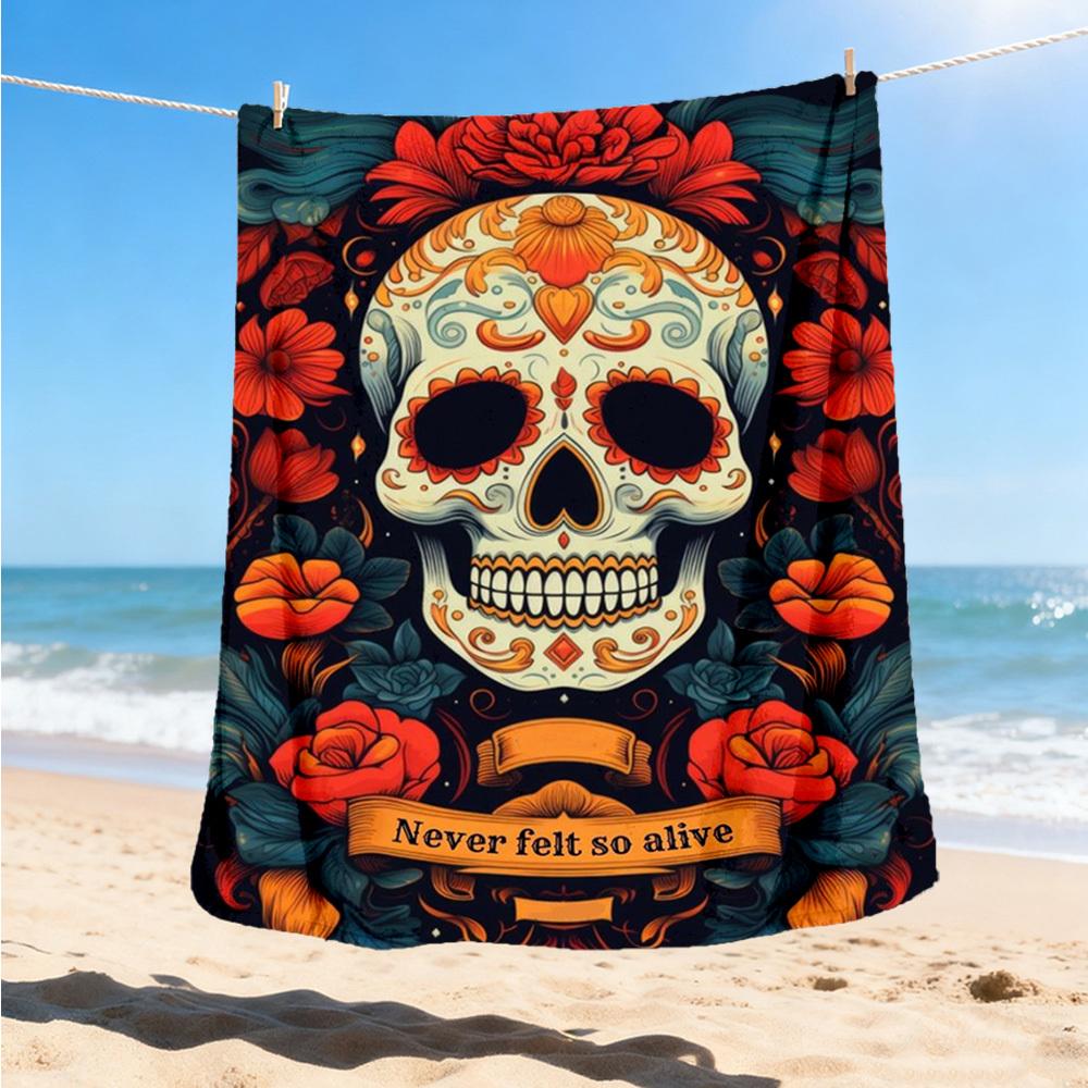 1pc Sugar Skull Decor Throw Blanket Polyester Fiber, Lightweight Flannel, Soft & Warm, All Season Use for Outdoor, Camping Digital Print