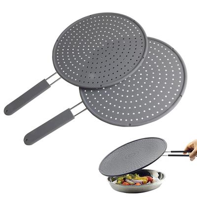 Écran anti-éclaboussures de cuisine en silicone avec poignée, protection contre les éclaboussures d'huile résistante à la chaleur, couvercle de planche de vidange, couvercle de poêle à frire de cuisine