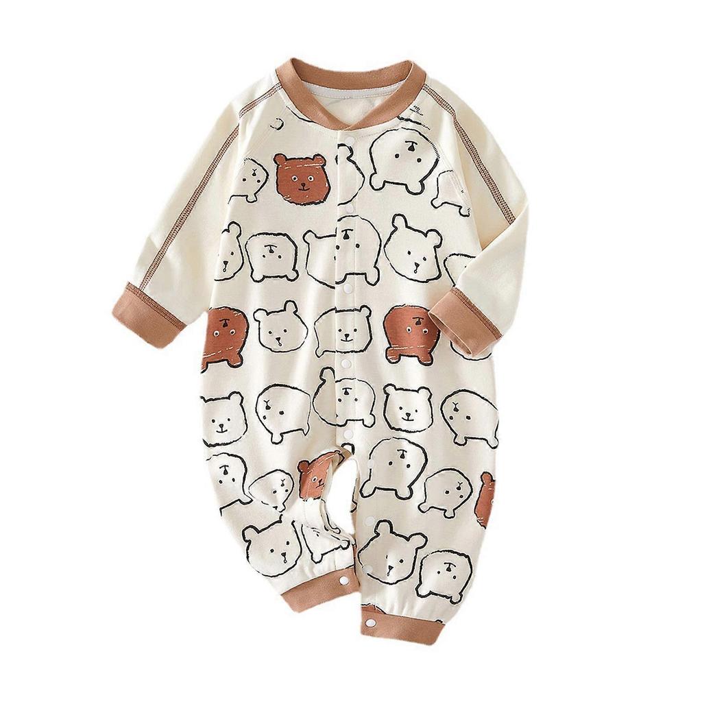 Baby Clothing Onepiece Outfit Long Sleeve Romper Spring Autumn Jumpsuit Bear Pattern for Infant Toddler Boys & Girls coffee color 90