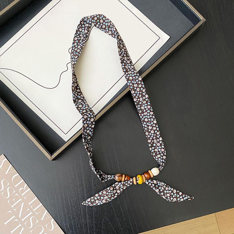 Retro Style Beaded Long Scarf Chain Necklace for Women Fashion Accessories Necklace Scarf Hijab Tie Bag Handle Ribbon Hairband
