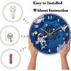 12 Inch Silent Movement Kids Wall Clock, Non Ticking Children Round Wall Clock, Battery Operated & Space Travel Style (blue)