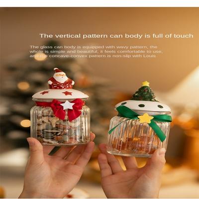Portable Glass Storage Jar Green Christmas Tree Chocolate Cookie Box Red With Lid Santa Claus Candy Tank Home