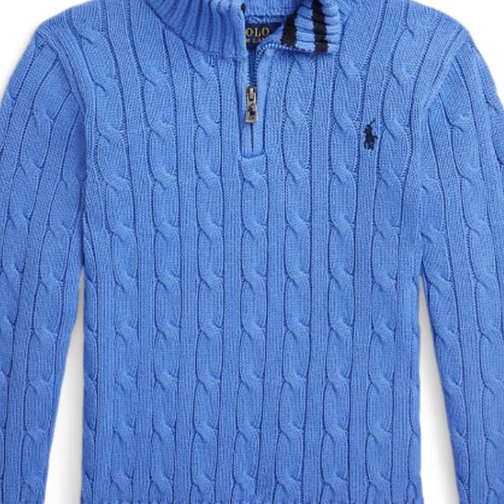 Polo Ralph Lauren Striped Mock Neck Pullover Logo Slim Fit Long Sleeve Sweater Kids sweater Blue CWPOSWEB6820493-400