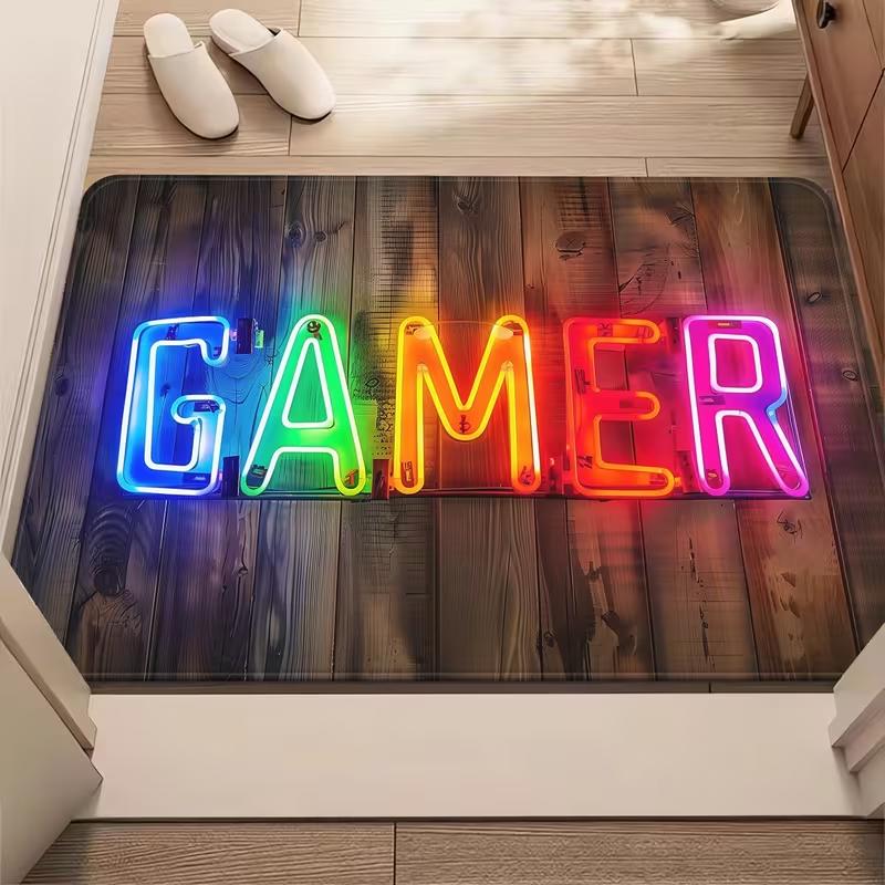 

Game Theme Door Mat Neon Gradient Skull Gaming Mat Entrance Floor Rug Anti-Slip Durable Non-Slip Welcome Mat for Gaming Room 40x60cm