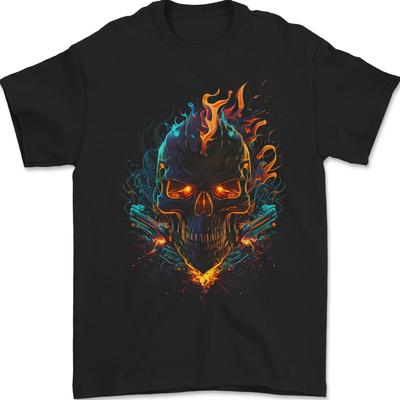 A Neon Skull With Flames Fantasy Demon Unisex T-shirt