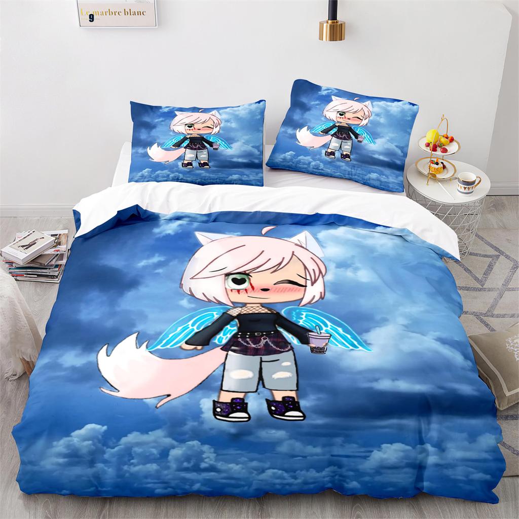 Gacha Life Academia Anime Duvet Cover Set with Pillow Covers Polyester Teens Kids Bedding Set Full Queen King Size Bed Linen
