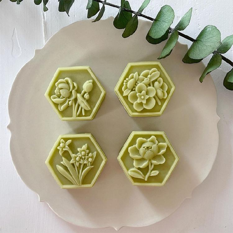 Hand-Pressure Moon Cake Mold Cookie Stamps Hexagon Moon Cake Maker Easy To Use