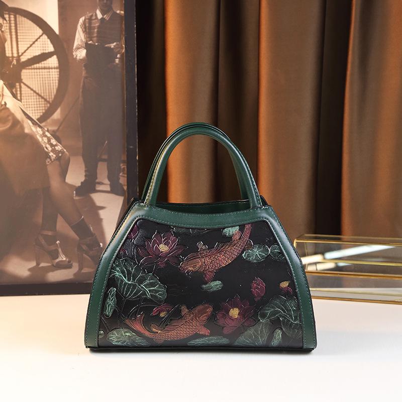 

Retro Women S Bags, Fashionable And Simple Handbags, One Shoulder Versatile Messenger Women S Bags, With Fish 7662 зелений
