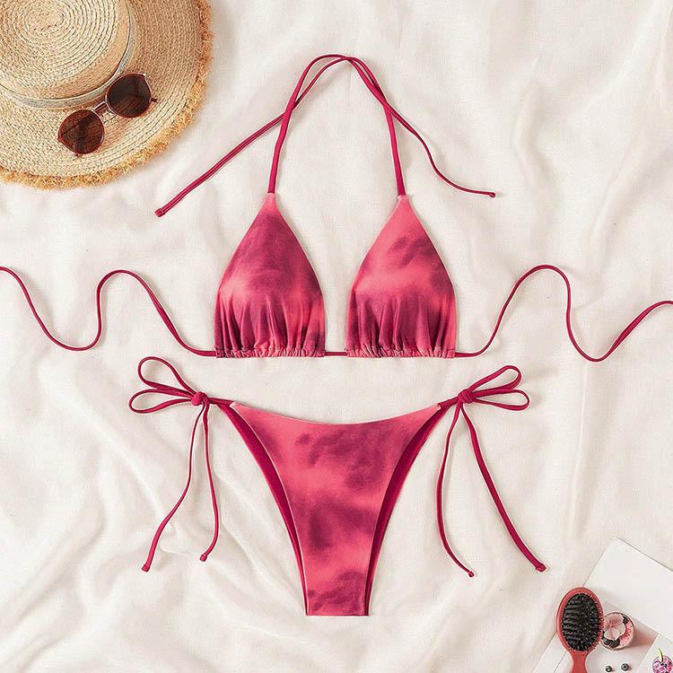 TS JYL-BK031 Solid Tie Back Bikini Set, Fashion Sexy Slim Swimwear For Beach Vacation M