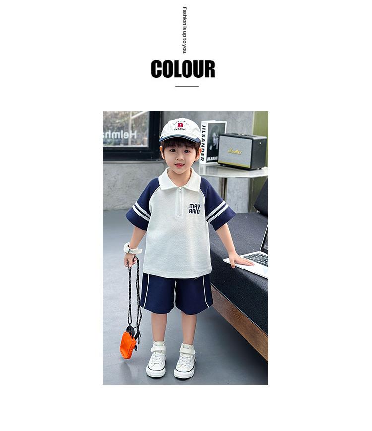 New handsome polo shirt short sleeved two-piece set for boys' summer sports suit, stylish boys' summer suit