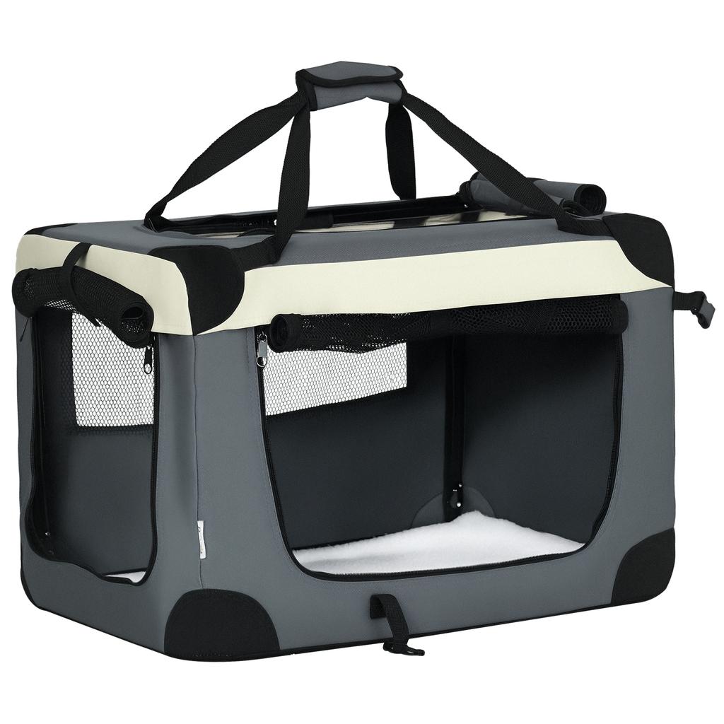 60cm Foldable Pet Carrier, with Cushion, for Miniature Dogs and Cats - Grey
