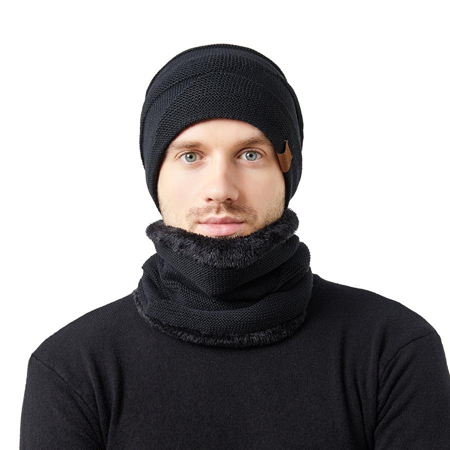 Winter Thick Warm Hat Couple's Warm Hat Solid Color Men's Women's Velvet Knitted Hat Sleeve Cap