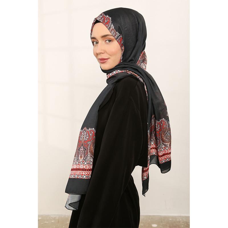 

Женская мягкая шаль с этническим рисунком черного/красного цвета 80x186 чёрный