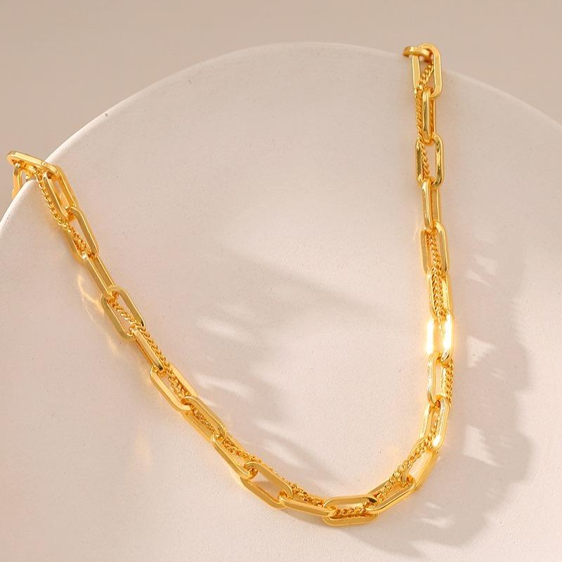 French Paperclip Chain 18k Gold Plated Brass Minimalist Necklace For Women