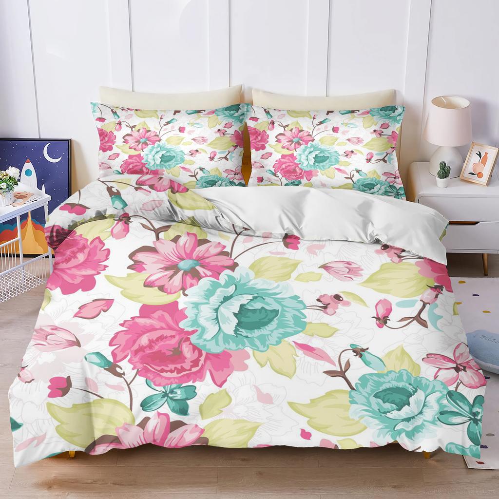Pflanze Niedliche Blumen Bettbezug Floral Zuhause Kissenbezug Set Schlafzimmer für Erwachsene 203X228Cm Größe Kinder Bettdecke Bettwäsche