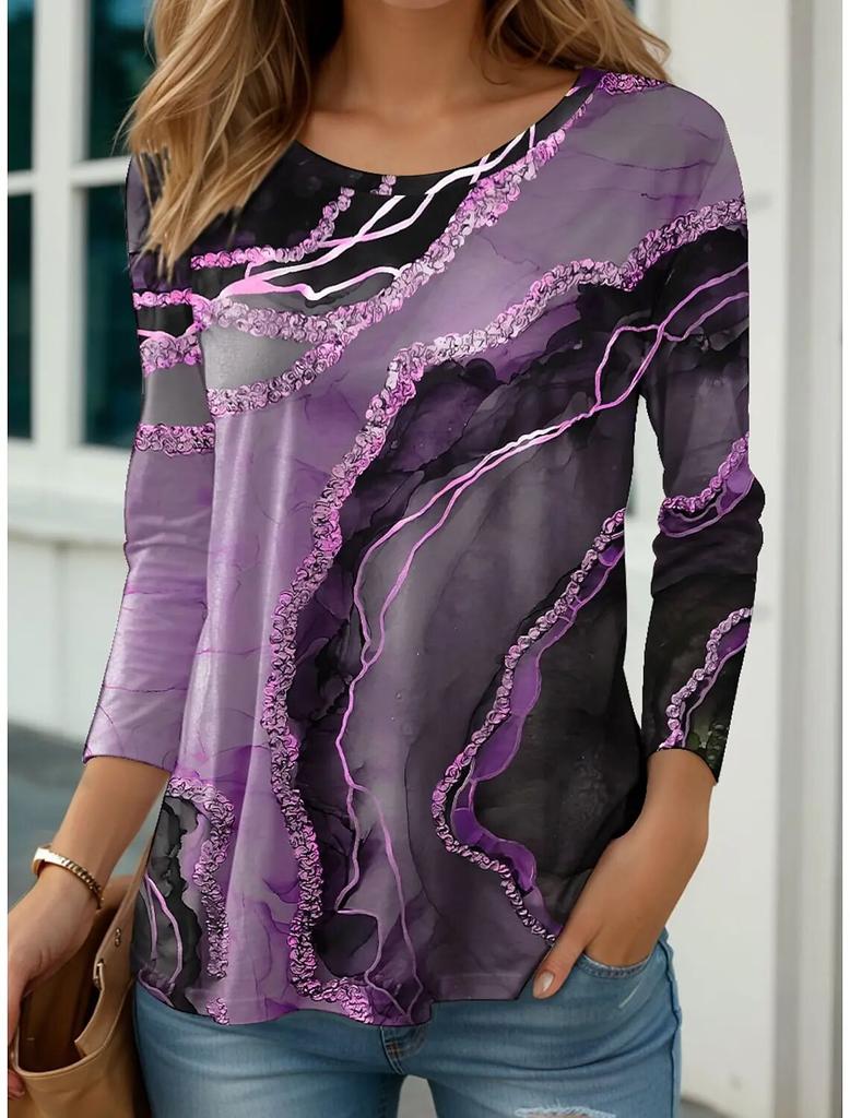 Fashion Women's Autumn Pullover Long Sleeve T-shirts 3d Printed Graphic Colorful ButterflyO Neck Oversized Casual Tee Imitation Cotton Material 2024