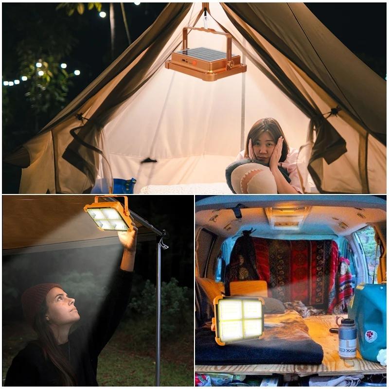 Portable Solar Lantern LED Tent Light Rechargeable Lantern Emergency Night Market Light Outdoor Camping Bulb Lamp Searchlight