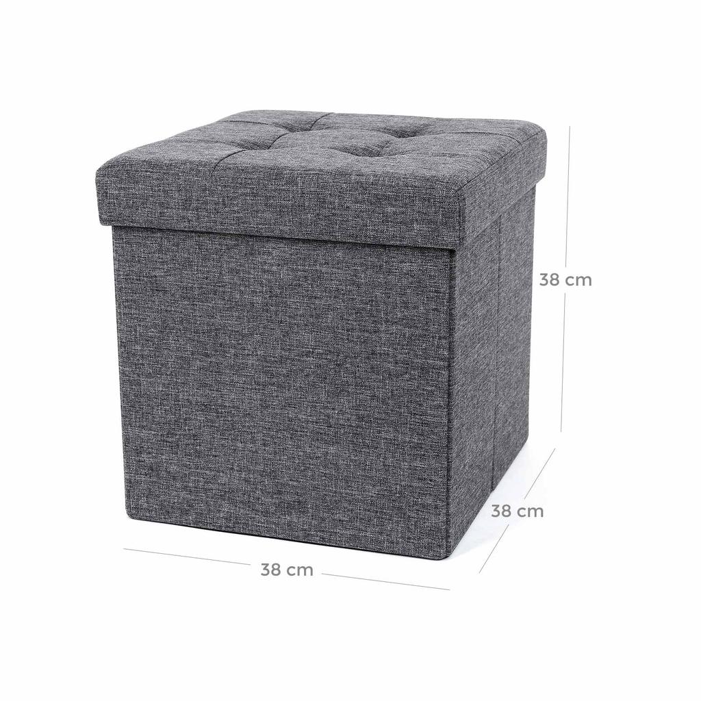 SONGMICS Folding Storage Ottoman Stool Footrest and Textile Linen Dark Grey 38 x 38 x 38 cm lsf27z