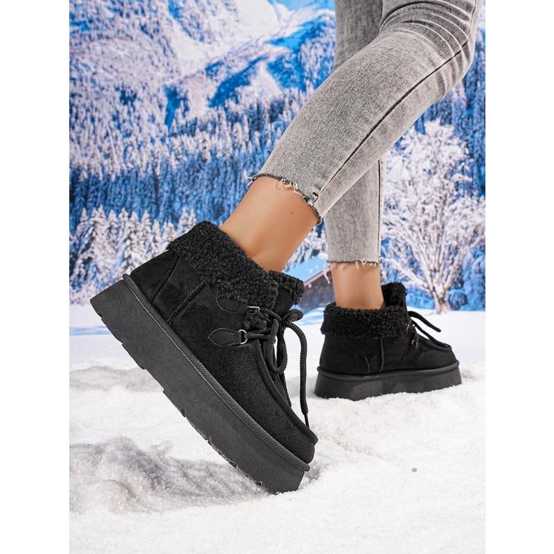 Cross-border popular women's cotton shoes autumn and winter new large-size round head thick-soled velvet straps sewn shoes snow boots women