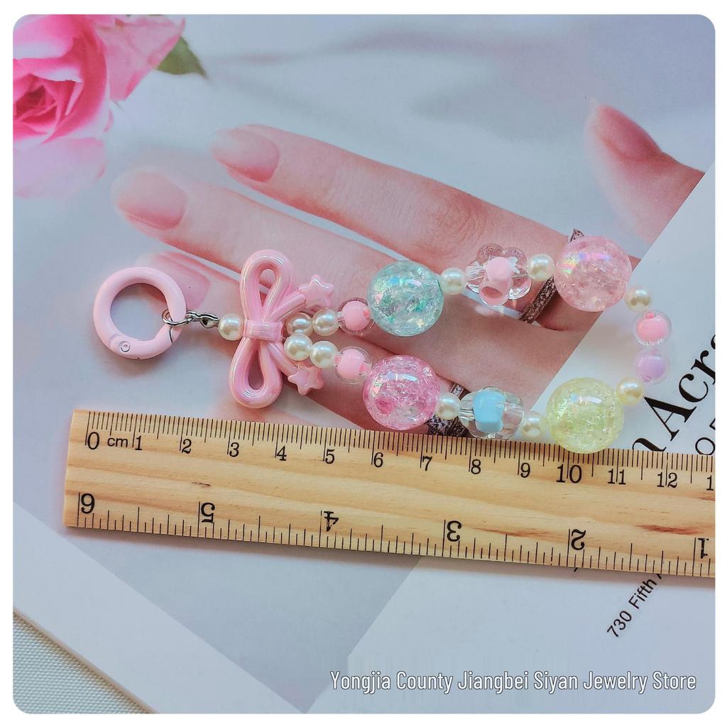 Colorful Bow Alloy Keychain with Creative Seed Bead Chain