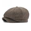 British Style Unisex Herringbone Wool Newsboy Cap, Autumn Winter Eight-Panel Baker Boy Hat, Vintage Casual Painter Beret for Men and Women