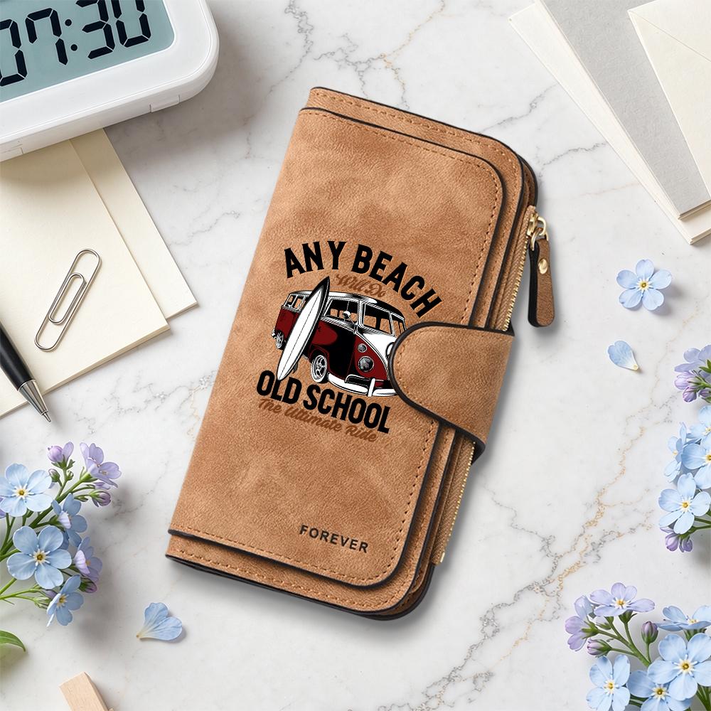 Retro Beach Style Long Wallet Casual Portable Card Holder Fashion Daily Use Purse