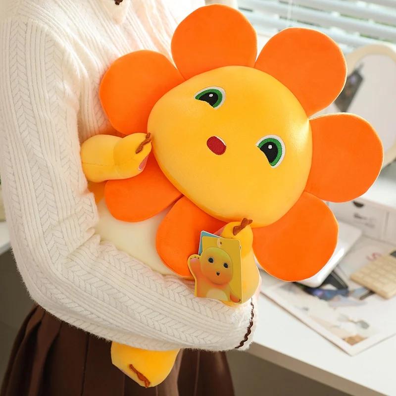 35/45cm Soft CuteSunflower Milk Dragon Plush Toy Stuffed Animals Dinosaur with Flower Cuddly Plushie for Kids Birthday Gift