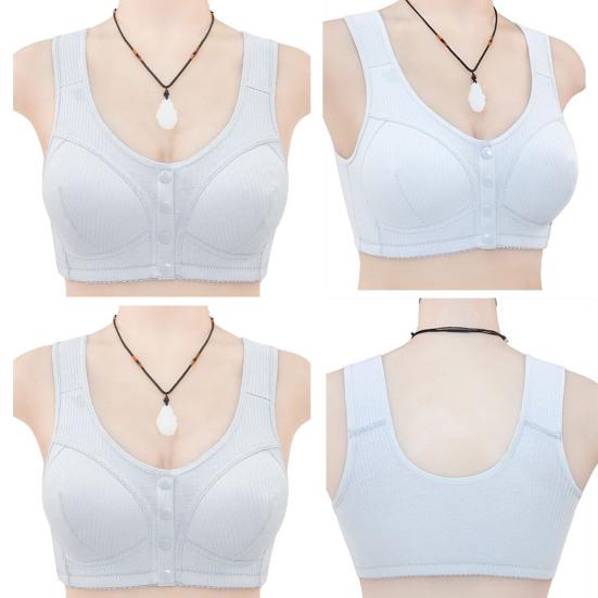 Mid-aged Women Sports Bra Stretchy Fixed Shoulder Strap Front Button Closure Wireless