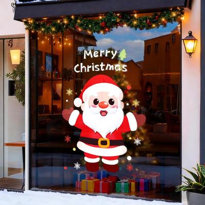 Santa Claus Window Displays, Holiday Shop Decorations, Window Decorations, Shopping Mall Atmosphere Stickers