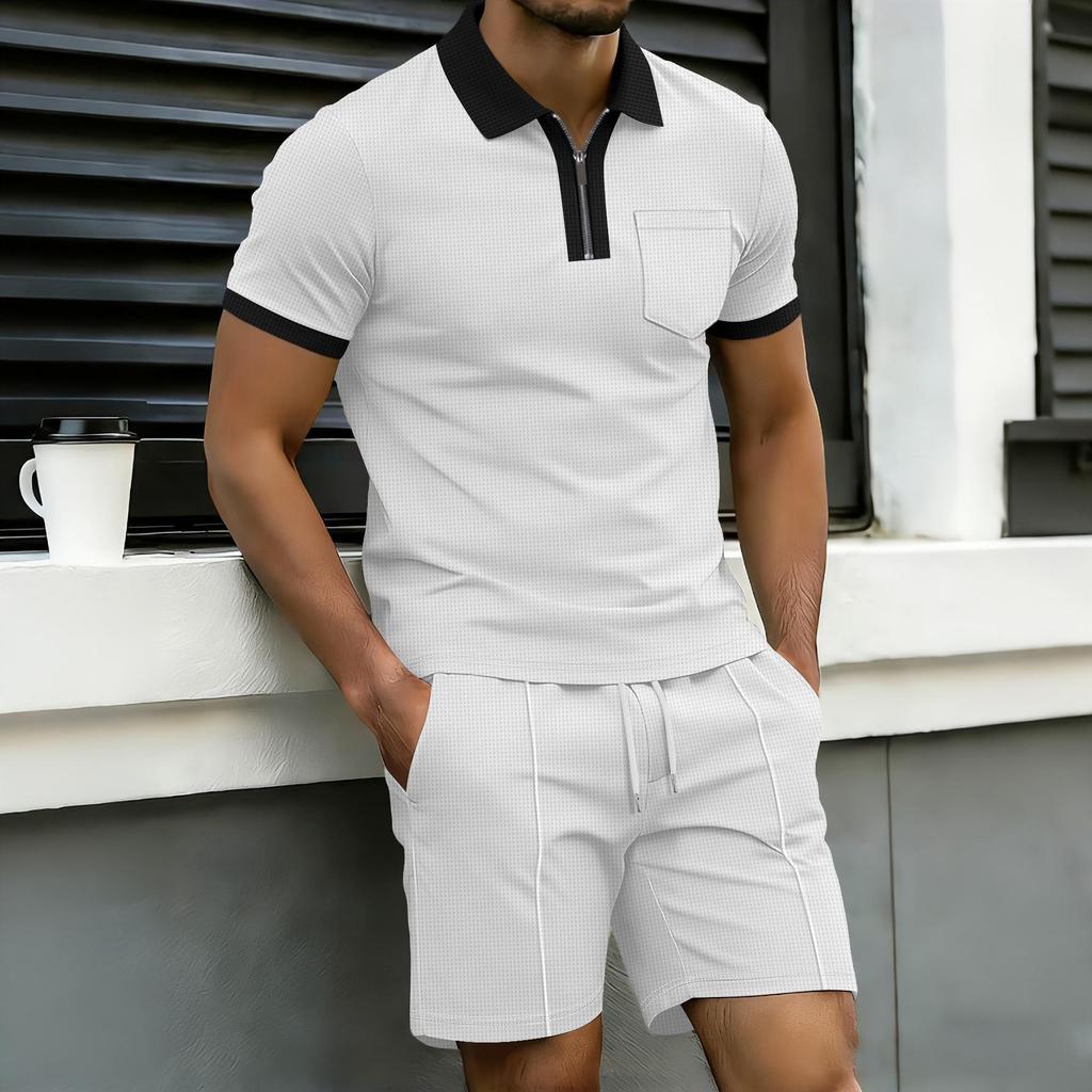 Men's Color Block Summer Polo & Shorts Set
