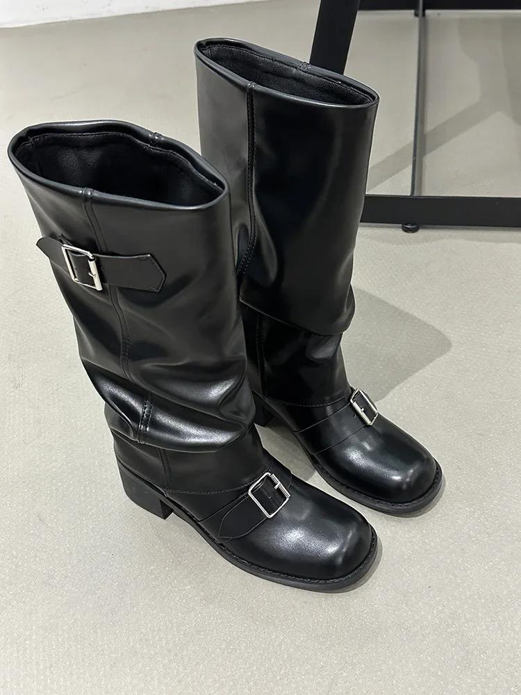 Fashion Comemore Autumn Women Biker Boots Fashion Belt Buckle Ladies Elegant Platform Long Pipe Booties Casual Women's Knee High Boots
