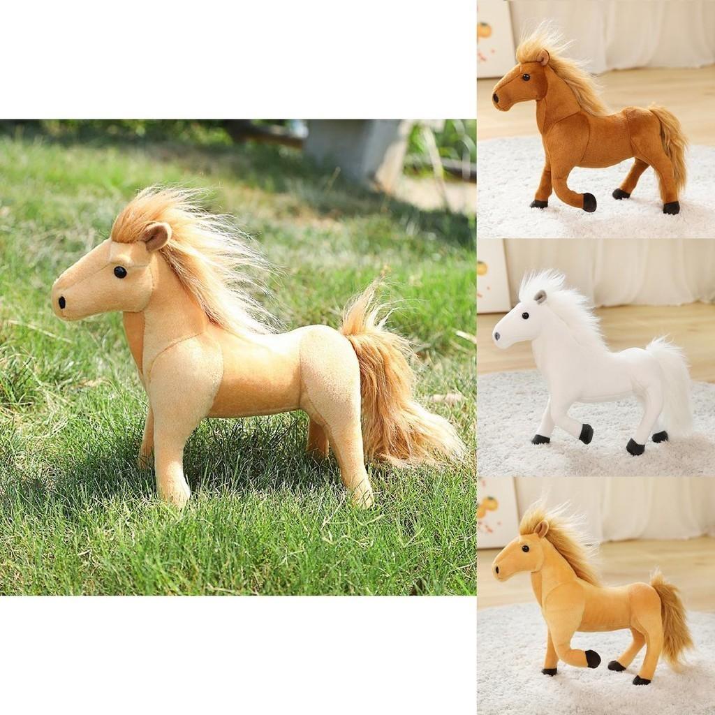 Cartoon-Simulation Plüschpferd Spielzeug Weiches Kuscheltier Geschenk für Jungen Braun und Weiß 26*32cm