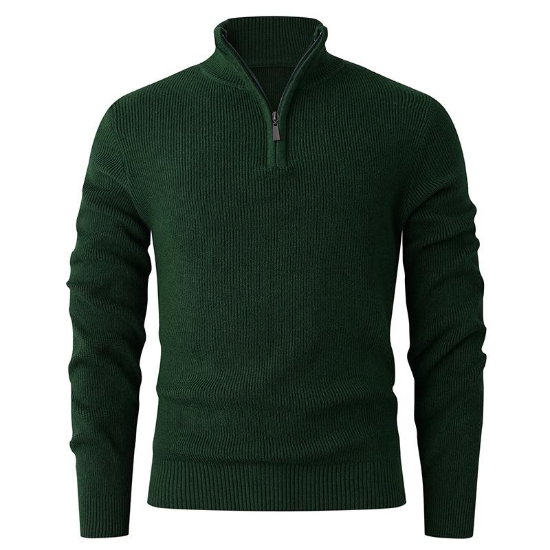 Jesienno-zimowy męski sweter w jednolitym kolorze Męska codzienna dopasowana koszulka bazowa Top z półzapięciem