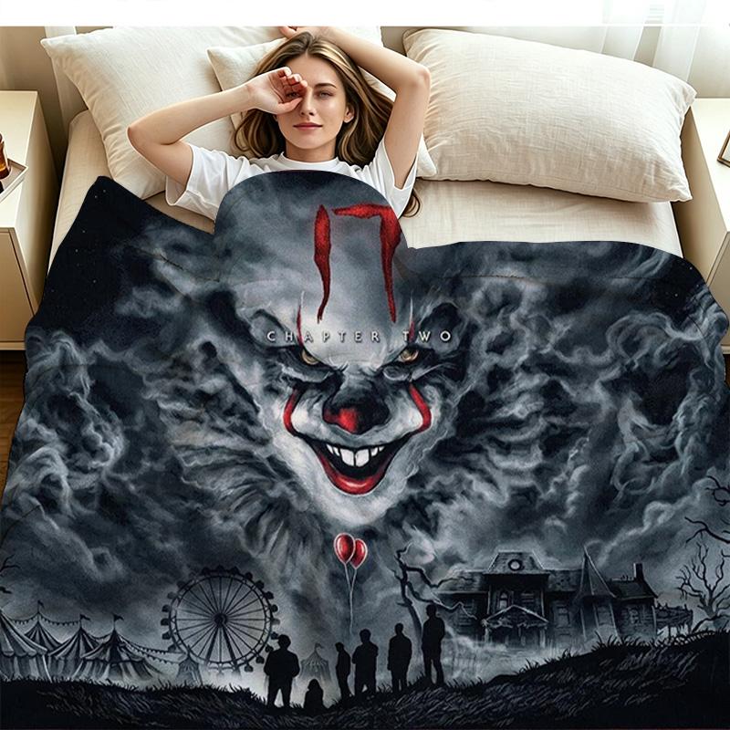 It Clown Print Flannel Blanket High Quality Warm Comfortable Cover for All Seasons Perfect for Gifts Home Decor