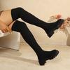 New leopard print knee socks boots autumn large size muffin showing thin elastic thin boots women