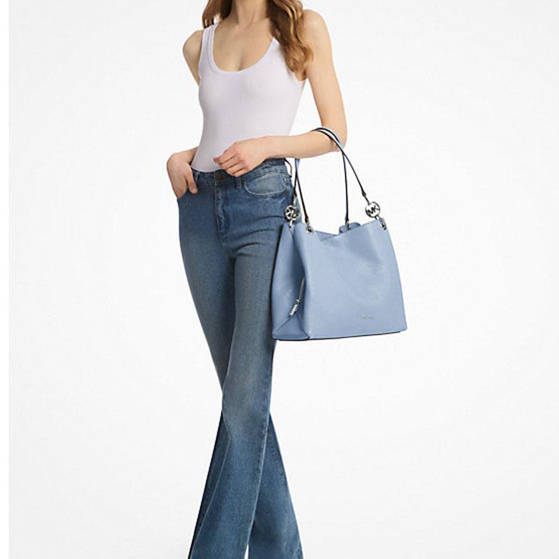 MICHAEL KORS Christina Letter Metal Logo Pebbled Leather Hand Shoulder Bag Large Women's Pale Ocean