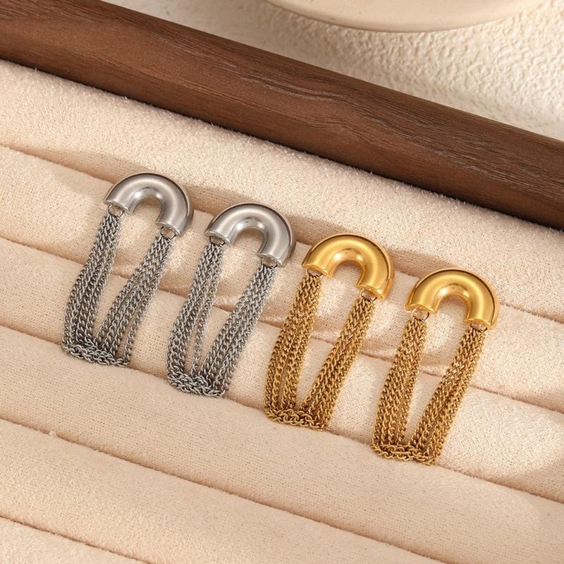 Fashionable Layer Fringe Earrings Stainless Steel Jewelry Accessory for Gift Wedding Office Occasions